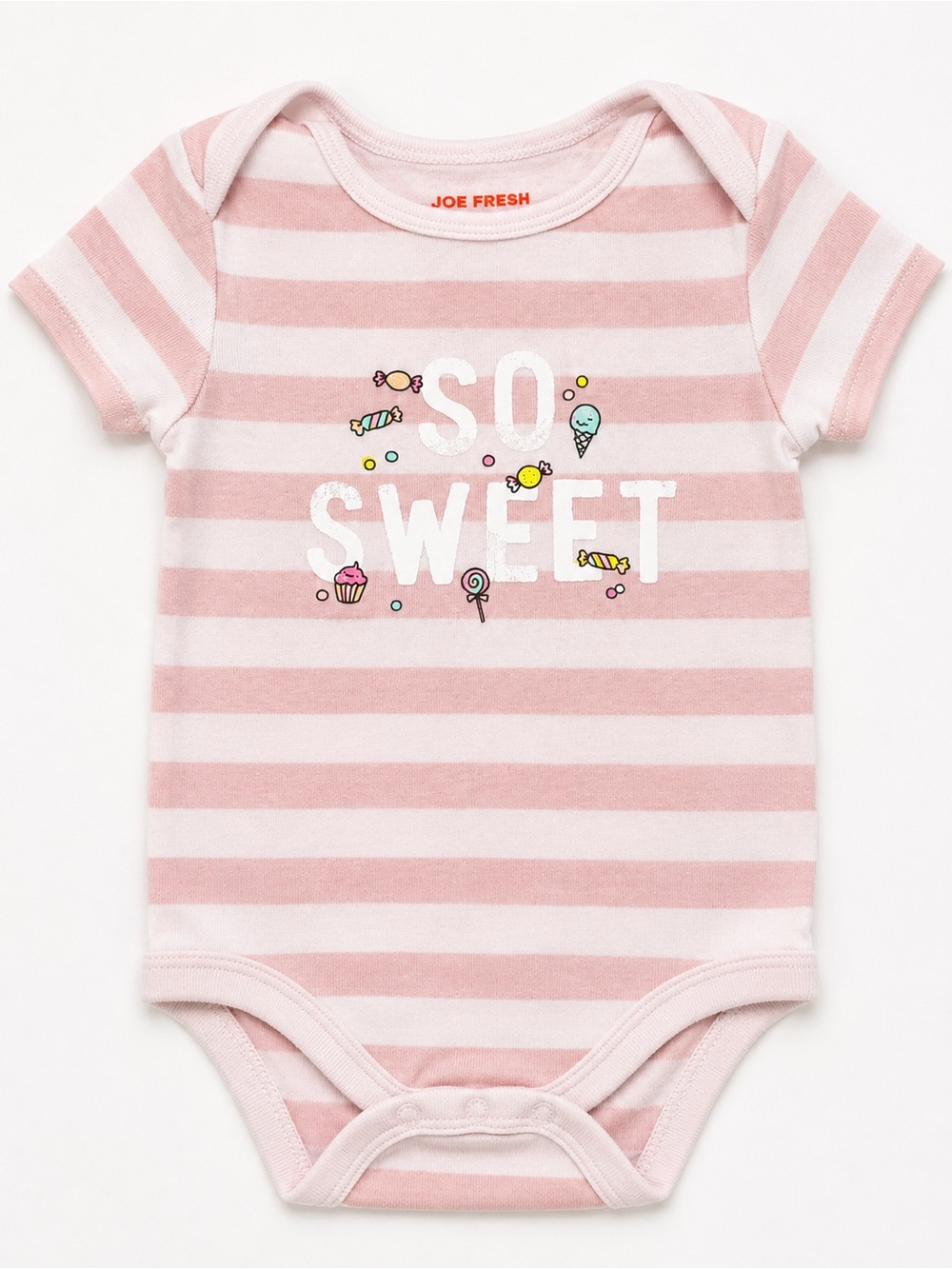 Joe Fresh Pink & White Striped 'So Sweet' Baby One-Piece